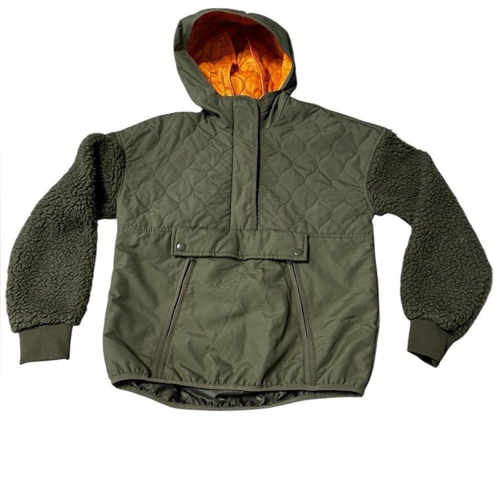Stoic Women’s XS Hooded Anorak Jacket Olive Quilted Sherpa Sleeves